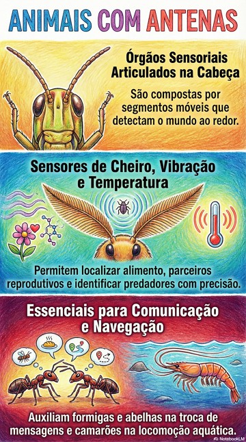 Infogr&aacute;fico com as caracter&iacute;sticas e fun&ccedil;&otilde;es das antenas nos animais