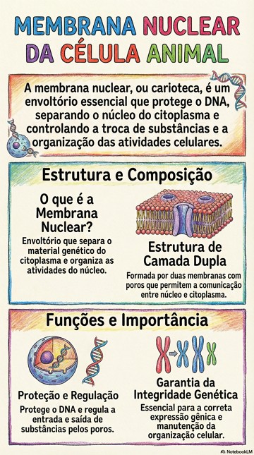 Infogr&aacute;fico com resumo sobre a Carioteca (membrana nuclear da c&eacute;lula animal)
