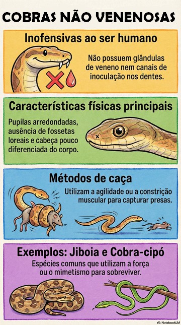 Infogr&aacute;fico com as caracter&iacute;sticas das cobras n&atilde;o venenosas