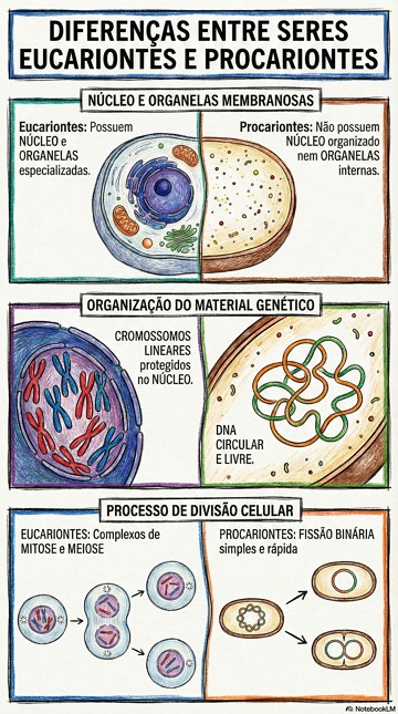 diferenças entre seres eucariontes e procariontes Infográfico com as principais diferenças entre seres eucariontes e procariontes