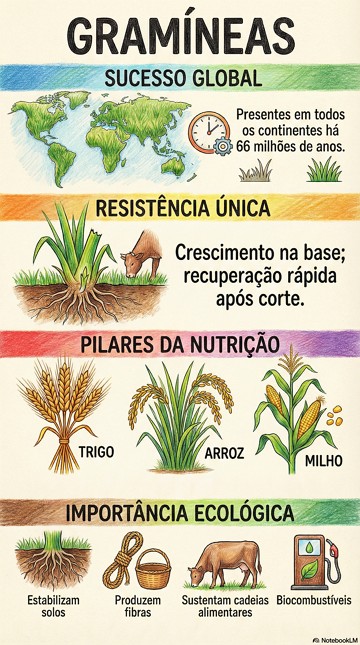 Infogr&aacute;fico com as caracter&iacute;sticas e exemplos de gram&iacute;neas