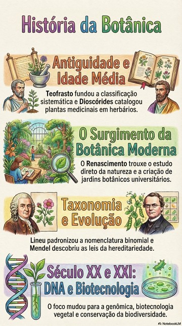 Infogr&aacute;fico did&aacute;tico e resumido sobre a Hist&oacute;ria da Bot&acirc;nica