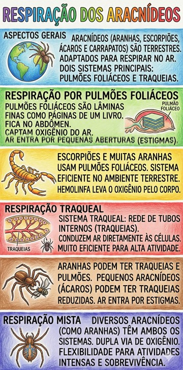 Tipos de respiração das aracnídeos Infográfico com resumo sobre os tipos de respiração das aracnídeos
