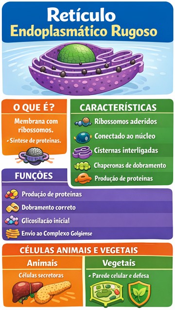 Retículo endoplasmático rugoso Infográfico sobre as características e funções do retículo endoplasmático rugoso