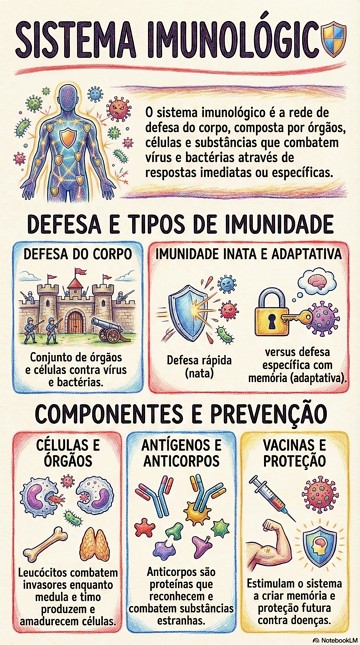 Sistema Imunológico Infográfico informativo e resumido sobre o sistema imunológico, defesas e imunidade