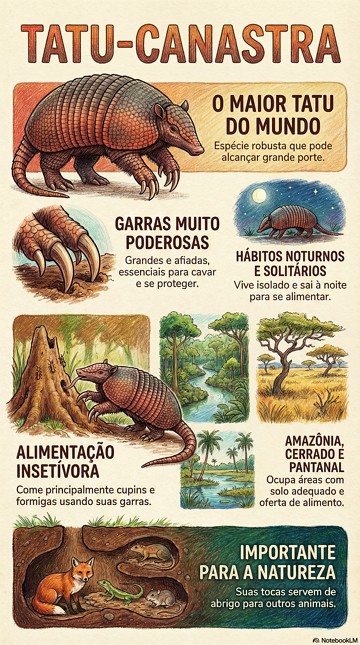 Infogr&aacute;fico mostrando as principais caracter&iacute;sticas do Tatu-Canastra