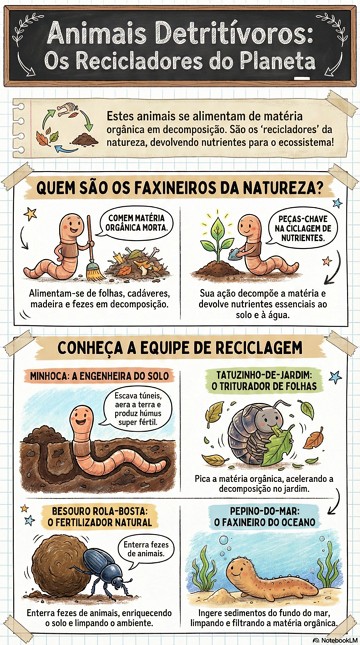 Infográfico com resumo sobre os animais detritívoros Infográfico com resumo sobre os animais detritívoros