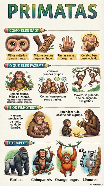 Características dos animais primatas Infográfico com as características dos animais primatas